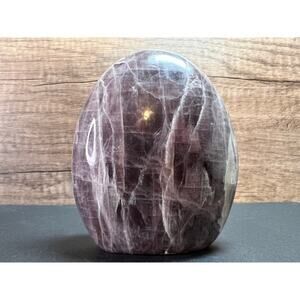 Rare purple anhydrite with epidote polished freeform crystal